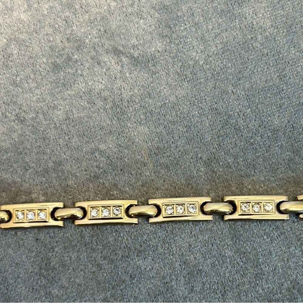 Gold Tone Rectangular Crystal Rhinestone Cubic Zi… - image 2